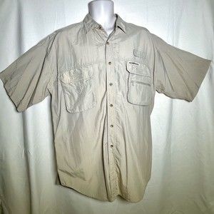 Hook & Tackle Men's Button Up Shirt Outfitters Tan Khaki Fishing Gear Sz L Large